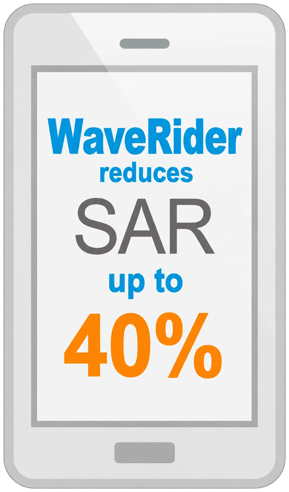 WaveRider phone graphic displaying SAR reduction up to 40%